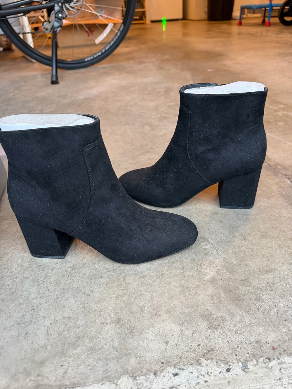 LOFT Black Suede Ankle Booties with Block Heel